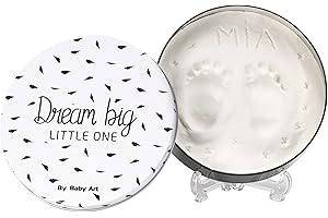 Baby Art Magic Box White and Black Scatola Rotonda in Metallo con Kit Pasta Modellabile, kit impronta mani e piedi neonato, regalo nascita o bomboniera battesimo