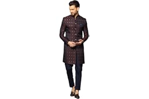 KISAH Sherwani Herrenhosen-Set, Baumwolle, volle Ärmel, knielang, gerade, normale Passform