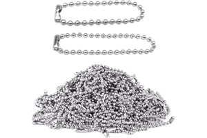 Nsiwem Cadena de Bolas de 2,4 mm Acero Inoxidable Cadena de Bolas Cadena de Rodillos con Cuentas Extensión de Cadena con Conector para Llaveros 10cm/15cm Plata 200PCS