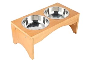 Satauko Elevated Dog Bowls with 2 Removable Stainless Steel Bowls, Wooden Raised Stand Dog Food and Water Bowls Diner Pet Feeder, Nonslip No Spill Pet Elevated Feeder for Medium and Large Dog.(Brown)