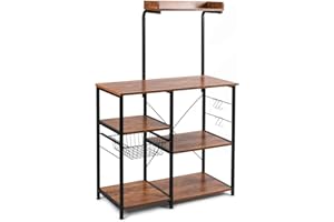 CASART Kitchen Baker’s Stand, Industrial Oven Shelf with Mesh Basket and S-Hooks, Metal Frame Baker’s Storage Rack for Home Kitchen, Restaurant (with Top Shelf)