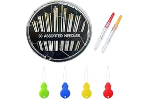 AEUEZXX Kit de costura a mano, 30 agujas de coser a mano, 4 enhebradores de agujas, 2 desgarradores de costuras, tijeras de hilo, kit de costura de bordado y reparación con herramientas en varios tamaños
