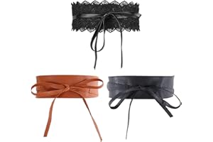 TAIZER Cinturón Ancho Mujer 3 piezas Banda Cuero para Cintura Vendaje Cinturón Elasticidad Vestido Cinturón Corsé Cintura Cinturón Lazo Encaje Cinturón Abrigo Cinturón Vintage Cinturón