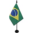 AZ FLAG - Brazil Table Flag 4'' x 6'' - Brazilian Office Flag 100% Polyester 15 x 10 cm - Mini Desk Flag with 10'' Pole and Black Plastic Base
