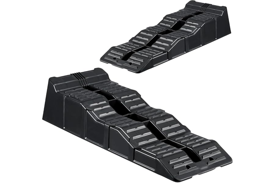 ATEK 2 Pack Campervan Levelling Ramps, 5 Ton Heavy Duty Vehicle Ramps with Anti-Skid Grooves, UV Resistant Wheel Chocks Non-Skid Strong & Durable Ramps for Car, Motorhome, RV & Trailer Caravan
