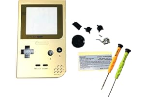 THE TECH DOCTOR Carcasa completa de repuesto para Gameboy Pocket GBP, lente de pantalla y botones para Nintendo Gameboy Home, kit de reparación profesional que incluye herramientas (dorado)