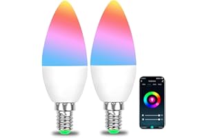 DoHome Smart Bulb E14 WiFi LED Candle Bulbs Music Sync Dimmable 2700K-6500K 5W 300LM Works with Alexa and Google Home, RGB Color Changing, No Hub Required 2 Pack