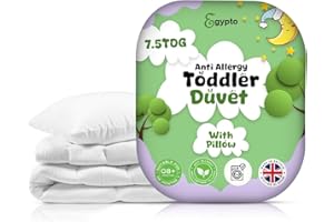 EGYPTO 7.5 Tog Anti-Allergy Cot Duvet and Pillow Set – Soft & Lightweight Toddler Duvet – Machine Washable – Cot Bed Duvet for Children, Toddlers (120cm x 150cm, 7.5 TOG)