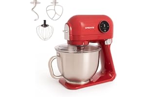 IKOHS CREATE/DOWNMIX RETRO/Batteur planétaire Rouge / 6 vitesses, batteur pâtissier, rotation planétaire, programmes automatiques, fouetter, mélanger, émulsionner, battre et fouetter