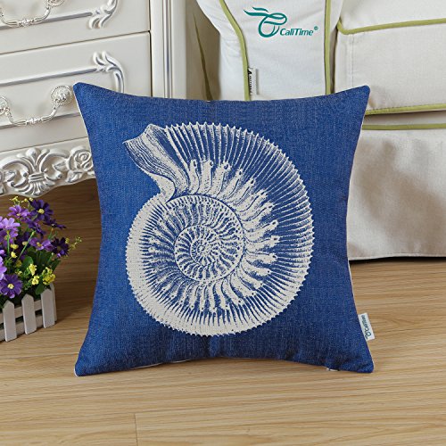 Euphoria Home Dekorative Kissenbezug Akzente Baumwoll Leinen Mix Mediterranean Meer Schale Blau Colour 45 X 45cm - 2
