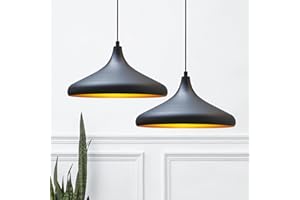 bamyum 2 Luces Champion Lámpara de Cocina, Lámpara Techo Colgante Vintage, Lámpara de Techo con Pantallas de 35 cm y Lámpara de Isla de Cocina de Metal de Lámparas de Techo Negro
