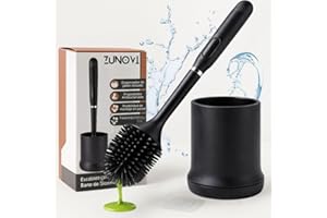 ZUNOVI Escobilla de baño con dispensador de jabón | Cepillo Inodoro de Silicona | Diseño Moderno y ventilado con Soporte para Pared |Escobillero WC higiénico (Negro)