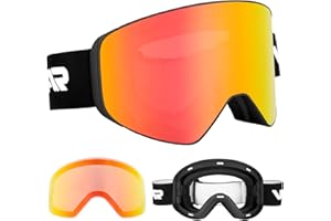 Vgooar OTG Ski Goggles with Magnetic Detachable Lens, Frameless Cylindrical Lens Ski Goggles - Anti-Fog and UV400 Protection Skiing Goggles for Men and Women