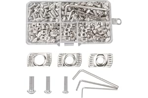 Belvanr T Nut Mutter 183 Stück Gewinde Hammermutter Nutenstein M3 M4 M5 T Nut Hammerkopfmutter mit Schrauben und Inbusschlüssel T-Muttern der Serie 20 ür Aluminiumprofil Zubehör