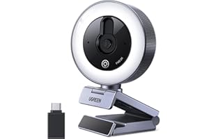 UGREEN Webcam 2K 30FPS Full HD USB A USB C Webcam Anillo de Luz LED de 4 Niveles Fijo Plug and Play Ángulo Ajustable para Windows MacOS Linux Streaming Youtube Skype Call Video Zoom Videoconferencia