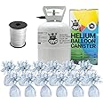 Small Helium Canister with Curling Ribbon and 12 White Foil Balloon Weights