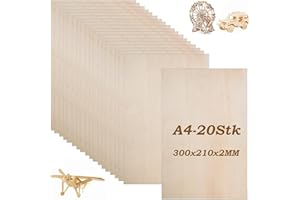 JMIATRY Lot de 20 plaques de contreplaqué de 2 mm en bois de tilleul 30 x 21 cm pour travaux manuels, modèle, peinture, gravure, etc