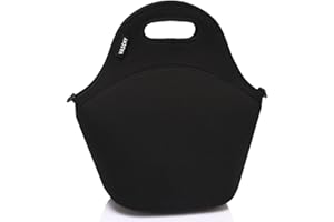 VASCHY Bolsa Termica porta Alimentos, Bolsa Comida Trabajo Bolsa Neopreno Almuerzo para Mujer Hombre Bolso Bandolera Isotermica con Correa para el Hombro Para Escuela Oficina Picnic Playa, Negro