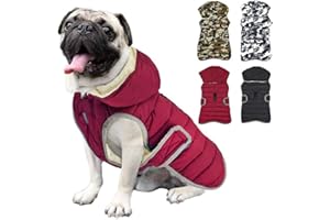 Etechydra Odblaskowa kurtka dla psa ze zdejmowanym kapeluszem, wodoodporna zimowa kurtka polarowa, ciepła kurtka dla psa, kurtka z kapturem, kurtka dla małych, średnich i dużych psów, czerwona, L