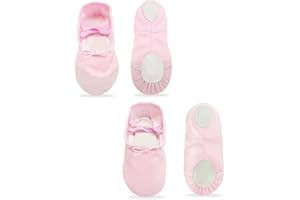 BEIIEB 2 Paia di Scarpe da Ballo Ballerine di Tela, Scarpe da Ballo per Bambini con Suola Morbida Senza Punta in Pelle Scarpe con Artigli di Gatto Scarpe da Ballo per Studenti