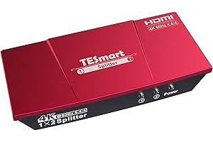TESmart HDMI Splitter 1 in 2 Out 4K@60Hz CEC,Splitter HDMI HDR10,HDCP 2.2,Dip Switch,HDMI Sdoppiatore 1 a 2 Control 7 modalità EDID Compatibile (rosso)