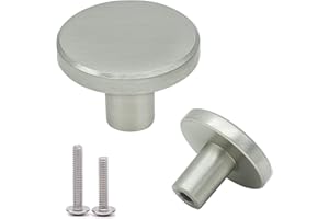 Vandicka Lot de 8 Boutons de Meubles Argentés, Poignées de Porte Rondes, Boutons de Tiroir, Boutons Armoire en Nickel Brossé avec Vis pour Commodes, Armoires, Placards, 28 x 20 mm