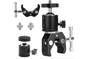 FAEFTY Ball Head Super Clamp + Mini Ball Head for Tripod Camera Flash Light Monitor
