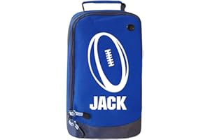ABSOLUTELY TOP Childrens Personalised Sport Rugby Ball Boot Bag Sports Boots PE Kit Gift, Deep Sea Blue/White Print