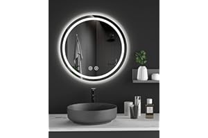 ‎DRIPEX Dripex Badspiegel Rund mit Beleuchtung Led Spiegel mit Touch-Schalter, Dimmbar, 3 Lichtfarbe Einstellbare Runder Badezimmerspiegel mit Beleuchtung, Beschlagfrei 60x60 cm