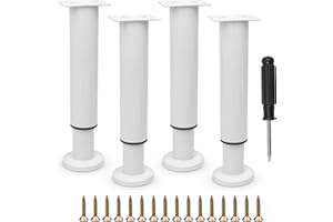 TERDEY Furniture Adjustable Legs, Metal Bed Support Leg Central Slat Frame Couch Replacement Support Leg Part Heavy Duty Furniture Foot with Screwdriver for Cabinet/Dresser/Table/Sofa 18-32cm (White 4 Pcs)