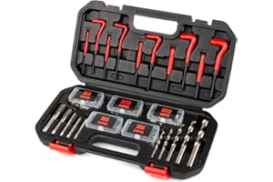 FOURROBBER 131 Pièces Kit de réparation de filetage,131 Pcs Kit Filet Insertion de Fil Foret Gaines Métrique Helicoil inserts M5, M6, M8, M10, M12 Outils de filetage, manchon fileté