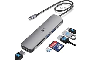B3 BIGTHREE Hub USB C adattatore per docking station multiporta USBC 6in1 con 4K@30Hz,55W Power Delivery,USB-C e USB-A 5Gbps,lettore di schede microSD e TF, per MacBook Air/Pro M1/M2 Laptop iPad e altro ancora