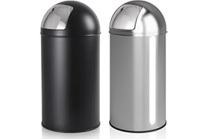 Jago® Push Mülleimer - mit Deckel, 50L, Edelstahl, Push Klappe poliert, Rutschfest, Silber/Schwarz - Retro Abfalleimer, Abfallsammler, Müllbehälter, Müllsammler, Abfallbehälter, Bad (Schwarz)