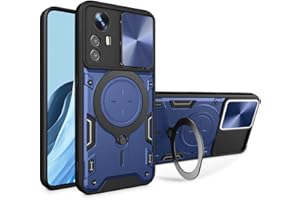 BORYA Funda para Xiaomi Redmi Note 12S 4G, Silicona Delgada Antigolpes PC+TPU Carcasa, Anticaída Estuche. Caso con Soporte Metal Magnético Anillo y Cubierta Cámara Cubrir. Azul