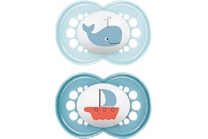 MAM Original Succhietto 16+ Mesi (Set da 2), Ciuccio MAM 16 36 mesi silicone con tettarella ortodontica, Kit da 2 accessori neonato con pratico porta ciuccio sterilizzatore, Azzurro/Blu