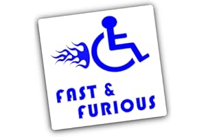 PLATINUM PLACE Vinilo adhesivo, diseño con logo de discapacitados con texto "Fast & Furious", para exterior de la ventana, ideal para coches y camiones, color azul sobre blanco