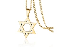 VASSAGO Collier avec pendentif étoile de David Salomon à six pointes en acier inoxydable hexagonal pour homme