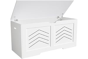 Blisswood Toy Storage Box with Lid & Safety Hinges, Wooden Storage Chest Trunk, Large Blanket Box, Storage Bench & Toy Organizer (White, 100 x 48 x 40 Cm)