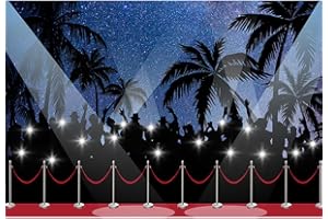 YongFoto 3x2m Vinilo Fondo de fotografía Hollywood Escenario de Fondo Focos Noche Estrellada Telón de Fondo de Fotografía Estudio de Foto Fondos fotográficos 10ft