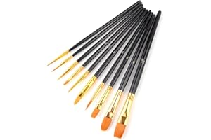 BAVALIN 10 Pezzi Pennelli Per Dipingere - Pennelli Pittura in Nylon Art Pennelli Professionali per Vernici Acriliche, Acquerelli, Oli e Pittura Viso per Artisti e Principianti (Nero)