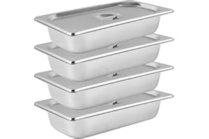 WOPPLXY Lot de 4 Plat Inox avec Couvercle, GN 1/3 Bac Inox avec Couvercle, 32,5 x 17,5 x 6,5 cm Bac Inoxs Alimentaire pour des Fours à Convection, des Bain-Maries, des Chafing Dishes