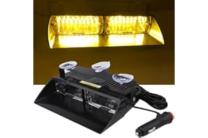 yifengshun Yellow LED Law Enforcement Emergency Beacon Hazard Strobe Lights High Brightness 16LEDs 12V Warning Light for Truck Trailer Interior Roof/Windshield/Dashboard with Suction Cup