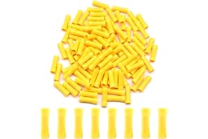 Hocansen 100 Pieces Butt Connectors Wire Connectors Electrical Connectors Crimp Terminal Connectors（Yellow/PT)