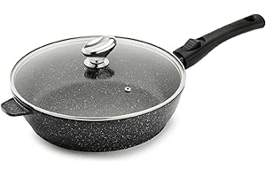 Pradel Excellencee - PCUI001008 - Sauteuse Ø28 cm avec Couvercle Verre - Fonte d’Aluminium - Revêtement Antiadhésif façon pierre - Manche Amovible - Tous Feux Induction, Noir
