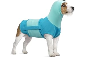 PUMYPOREITY Dog Anxiety Relief Jacket, Jackets for Medium Dogs Anxiety Coat with Calming Hood Calming Vest Shirt with Ear Cover Hood for Fireworks(Blue, S)