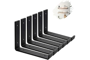 MLOQI 6 Pack Scaffold Board Shelf Brackets with Lips, 5mm Thick Heavy Duty L Wall Brackets for Shelves, Black Industrial Shelves Support (8"x6"/20cm x 15cm)