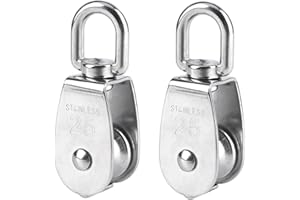 BuxiuGK 2 Piezas M25 Bloque de Polea Simple de Acero Inoxidable Single-Sheaved Bloque Cuerda Polea Bloquear Tracción Rueda Juego 150Kg - Plata