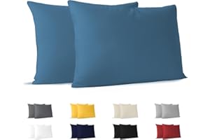 Dreamzie Federa Cuscino (Set di 2) - Blu Cotone - Per i Cuscini 40 x 60 cm - 100% Jersey di Cotone - Federa da Cuscino - Copri Cuscino per Letto - Fodera Protezione per Cuscino
