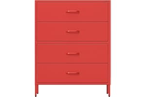 ‎JAN NOWAK Jan Nowak Metall Kommode mit Schubladen - Carla Komodenschrank für Schlafzimmer Wohnzimmer Kinderzimmer Flur Schubladenschrank Industrial Loft Style Schubladenkommode Glitzernd 80 x 101,5 x 40 cm Rot