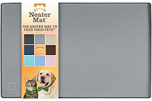 Neater Pet Brands Neater Mat Tapis de gamelle en Silicone imperméable pour protéger Les sols de la Nourriture et de l'eau (40,6 x 25,4 cm Silicone, Gris Acier)